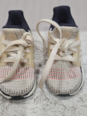 adidas Kids Cream Knit Sneakers with Navy Accents